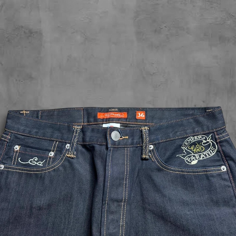 Y2K Vintage 2000s Embellished Grunge Ed Hardy Raw Denim Jeans Size 36x32 - Picture 4 of 7